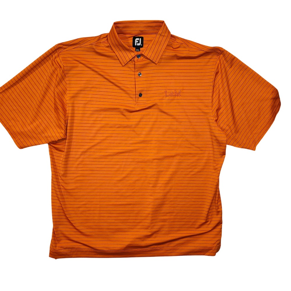FootJoy Mens ProDry Orange Striped Golf Polo Shirt Short Sleeve Size XL L&M Logo